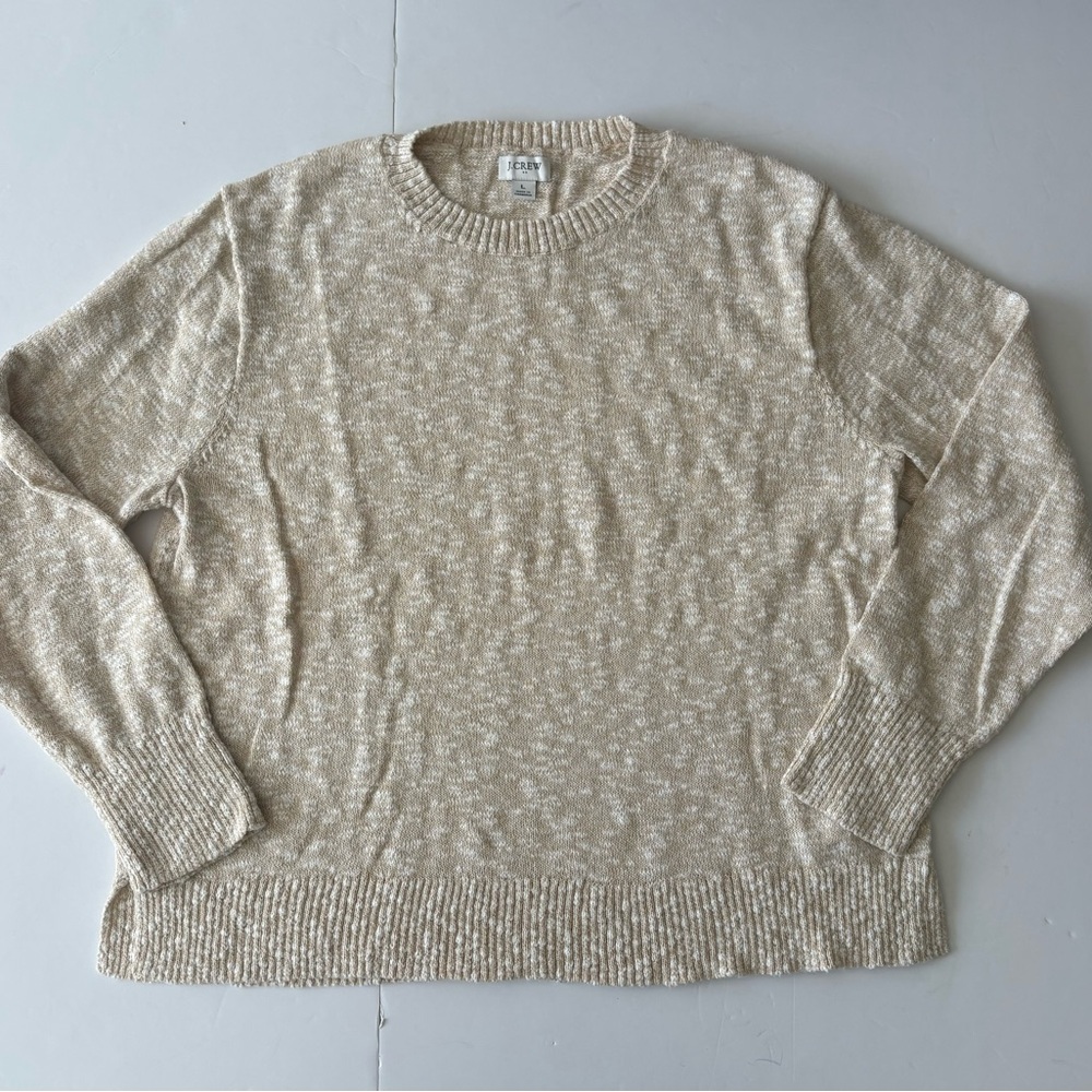 J. Crew Crewneck Cotton Blend Lightweight Sweater in Oatmeal Large